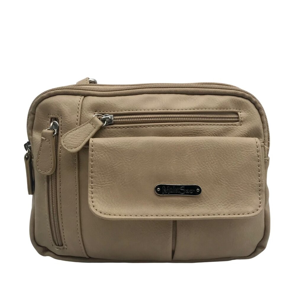 MultiSac Tan Faux Leather Zippy Crossbody Bag